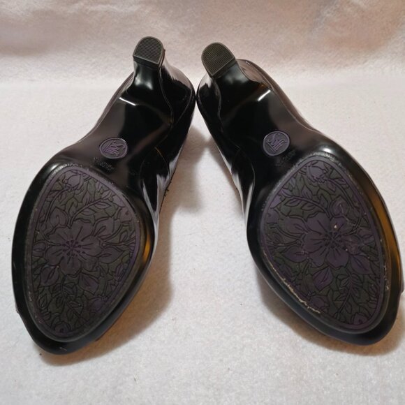 Sofft Burgundy/Wine Patent Leather Womens Pumps W/ Bow Size 8M 4" Heel. Peep toe - Picture 7 of 9